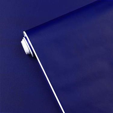 Imagem de Papel de parede azul escuro de 45 cm x 500 cm, papel de parede azul sólido, papel de contato azul, impermeável, autoadesivo, removível, decorativo para cobertura de parede, bancada, mesa, armário,