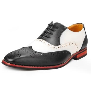 Imagem de Voikoyu Sapato social masculino preto e branco Wingtip Tow Tone Oxford Shoes, Preto, 39