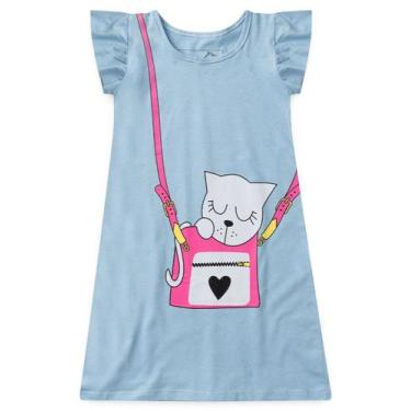 Imagem de Vestido Infantil Gatinho Bolsa - Bene Tex, Azul claro, 4