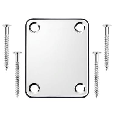 Imagem de Banworks Placa de reforço de pescoço, 4 furos, retângulo, metal, guitarra, placa de pescoço, placa de montagem traseira para fender Strat ST Tele guitarra baixo JT/JQB-01 cromado