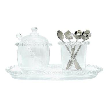 Imagem de Kit Travessa + Açucareiro de vidro Cristal + porta colher em cristal c