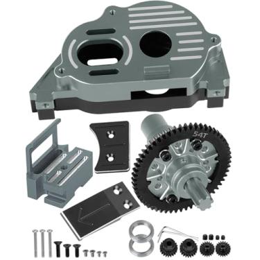 Imagem de RcarmumbWow RC Gearbox &54T Spur Gear Slipper Clutch Upgrades Part for 1/10 KRATON/Outcast 4S V2,SENTON/VORTEKS 223S V4,1/8 Typhon 223S V4,Transimission Cover &54T Gear w/20T 21T Pinions,Titanium