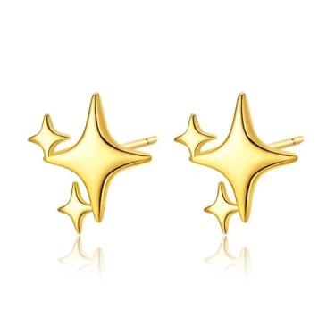 Imagem de Brincos de estrela, brincos de estrelas douradas, brincos de pino para mulheres, brincos de estrela boho para mulheres, brincos de estrela de quatro pontas, Adjustable size, Zinco, Sem pedra preciosa