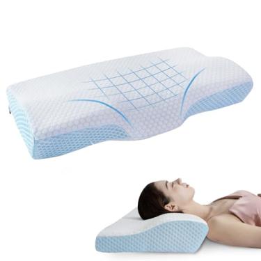 Imagem de DR.DREAM Travesseiro de espuma viscoelástica para dormir, travesseiro de cama com contorno de gel refrescante para alívio da dor no pescoço e ombro, travesseiro ortopédico cervical