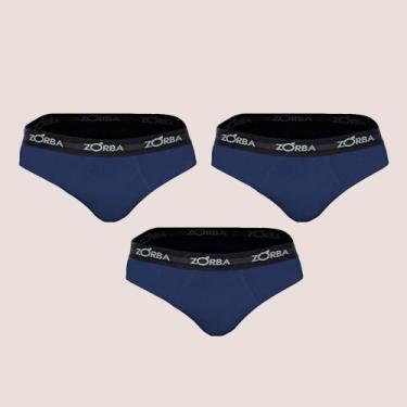Imagem de Kit 3 Cueca Slip Zorba Max 100% Algodão Qualidade Conforto, Marinho, P