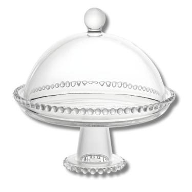 Imagem de Prato de Cristal Com Pé e Tampa Pearl Para Bolos Mesa Posta Doces Wolf