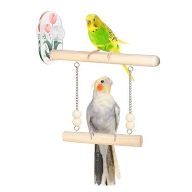 Imagem de Poleiros de pássaros, brinquedos de balanço de papagaio, palito de escalada de pássaros de madeira com ventosa de acrílico para calopsitas, periquitos, pássaros do amor, tentilhões, papagaios