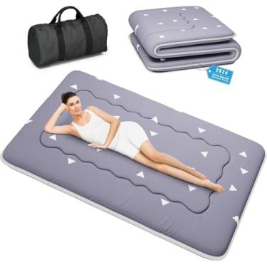 Imagem de Kiseely Colchão de futon japonês, tapete de tatame dobrável, almofada de dormir portátil para dormitório com bolsa e alça, colchão de acampamento espesso para dormir (cinza WS1, 122 cm x 203 cm)