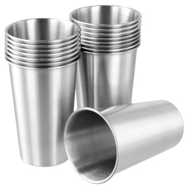 Imagem de QWORK Copos de aço inoxidável de 473 ml, pacote com 16 copos de aço 450 ml 304, copos de metal, copo inquebrável