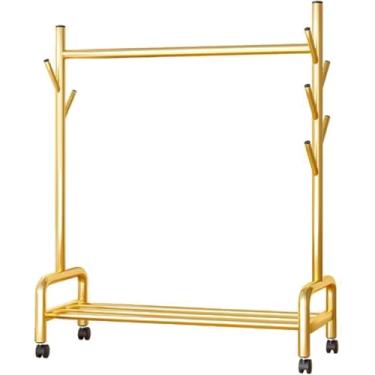 Imagem de Cabideiro Dourado Com Rodas, Cabideiro Independente Com Prateleiras Inferiores E 7 Ganchos Laterais, Para Quarto, Sala De Estar, Corredor, One Color, 60x37x154cm