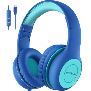 Imagem de EarFun Fones de ouvido infantis com fio com microfone, fones de ouvido com limite de volume de 85/94 dB para crianças, fones de ouvido portáteis com fio com Shareport, fone de ouvido dobrável com som