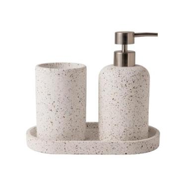 Imagem de Kit Banheiro Lavabo Decorativo Luxo Moderno Completo Off White Dispens