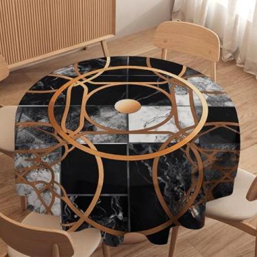 Imagem de HJUQNGF Toalha de mesa redonda lavável toalha de mesa com estampa de patchwork, decoração de casa de fazenda, impermeável, resistente, lavável para cozinha, jantar, festa, decoração 91 x 91 cm