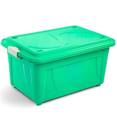 Imagem de Caixa Organizadora Brinquedos Multiuso COM RODINHAS 60 Litros Com tampa e Trava Grande Escritório(VERDE)