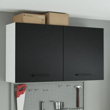 Imagem de Armário Aéreo Multiuso 120cm 2 Portas Branco/Preto Agata - MADESA