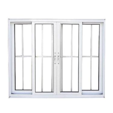 Imagem de Janela 100x200 4 Folhas Vidro c/Grade - Alumínio Branco - Linha 25 Suprema