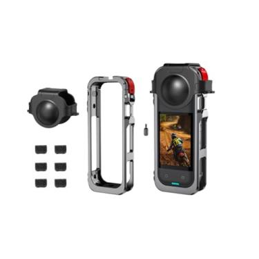 Imagem de YUULNMOP Estrutura de câmera de liga de alumínio compatível com acessórios Insta360 X5, capa protetora de expansão com sapata dupla fria e suporte e interface de base de 0,6 cm, tampa de lente de