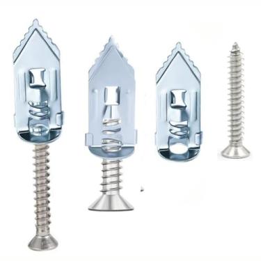 Imagem de TOOMYAUTO 60 peças de âncoras autoperfurantes de aço zincado para serviço pesado, âncoras de drywall autoperfurantes prateadas fácil aplicação sem broca ou furos na parede (0,47 x 1,144 cm)