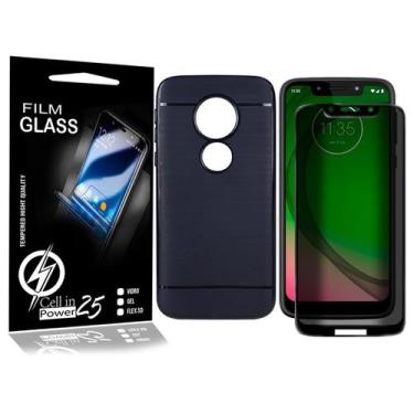 Imagem de Kit Capa Emborrachada + Película Vidro Privacidade 3d P/ Moto G7 Play 