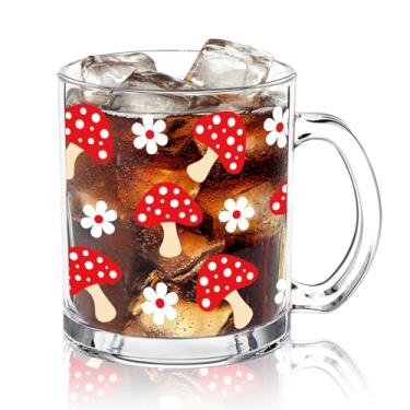Imagem de FYSUIMU Canecas de café de vidro de cogumelo com alça cogumelo estética margarida xícaras de café canecas de bebidas para bebidas quentes e frias, lembrancinhas de festa de amigas