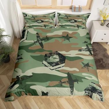 Imagem de Feelyou Conjunto De Capa Edredom Camuflada Infantil Com Estampa Avião Camuflado Para Adolescentes E Meninos, Roupa Cama Aeronave Militar, 1 Colcha + 2 Fronhas, Tamanho Grande