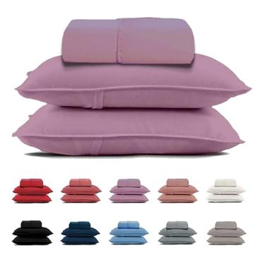 Imagem de Jogo de Lençol Casal 3 Peças Malha 100% Algodão Com Elástico Cor:Rosa