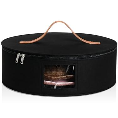 Imagem de Chunful Bolsa organizadora de chapéu para mulheres com aba larga, cowboy e bolsa organizadora dobrável com tampa (preta, altura 16 cm)