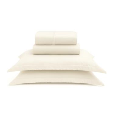 Imagem de Jogo de Lençol 4 Peças Percal 100% Algodão Premium, Branco, Com Fronhas de Aba, Qualidade Hoteleira (Marfim, Super King)