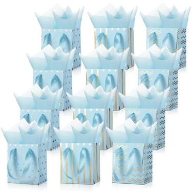 Imagem de Sacos de presente metálicos Tenare de 12 peças com papel de seda 18x10
