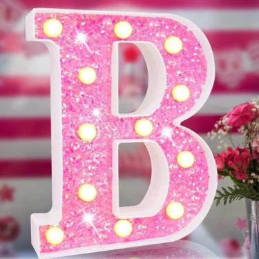 Imagem de Lâmpada Elnsivo Pink Glitter LED Letter Light Bateria
