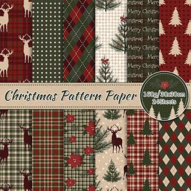Imagem de Papel de álbum de recortes Whaline Christmas Pattern 24 folhas 30x30cm