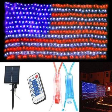 Imagem de Luzes de bandeira americana movidas a energia solar FUNIAO 420 LED