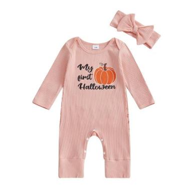 Imagem de Conjunto de macacão infantil Doisbetthsay com estampa de abóbora