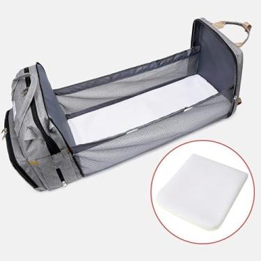Imagem de Mochila Maternidade Multifuncional com Berço Portátil, Cinza, 87x40x23cm, Bolsa para Bebê com Trocador e Porta Mamadeiras