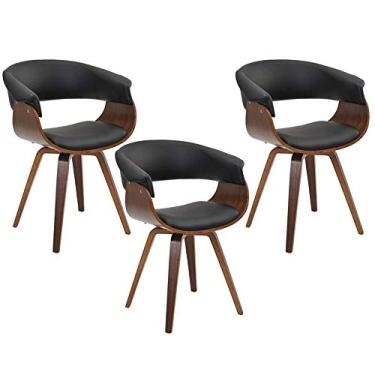 Imagem de Kit 03 Cadeiras Decorativas para Escritório Recepção Ohana Fixa PU Preto - Gran Belo