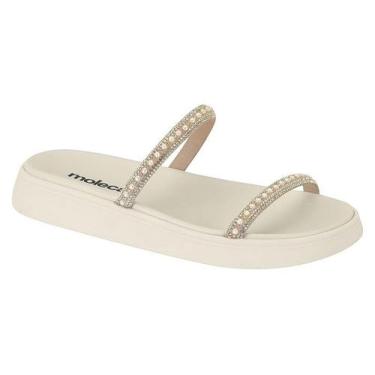 Imagem de Papete Moleca Flat Tiras Com Strass Calce Facil Creme, Creme, 36