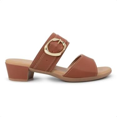 Imagem de Tamanco Usaflex Feminino Salto Bloco Couro Fivela Doce de Leite Ud12001007 38