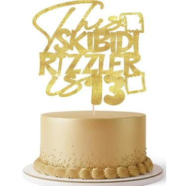 Imagem de This Skibidi Rizzler is 13 Cake Topper Glitter Funny 13th Birthday Cake Decorations for Teen Boy Girl Birthday Party Decoration (Gold)