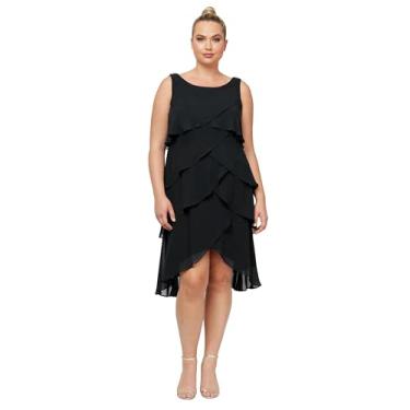 Imagem de S.L. Fashions Vestido feminino plus size liso com várias camadas adornado, Preto, 50