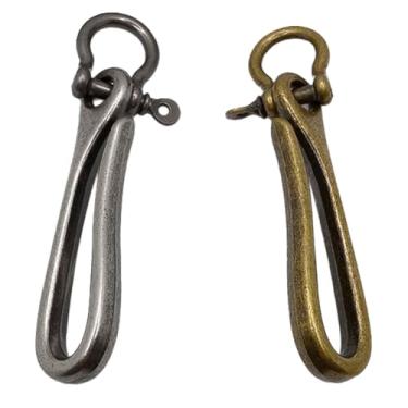 Imagem de Chaveiro de gancho em forma de U, chaveiro de gancho de peixe japonês, bronze antigo e prata antiga latão sólido fivela clipe de cinto para mulheres e homens carteira crachá