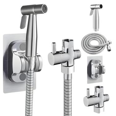 Imagem de Conjunto de pulverizador de bidê, aço inoxidável 304, pressurizado, instalação sem broca, mangueira de 1,5 m, ideal para cuidados com o vaso sanitário