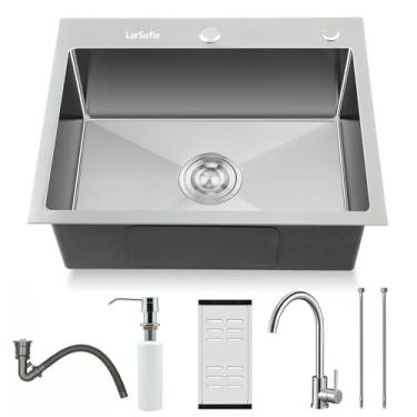 Imagem de Cuba Inox Cozinha Luxo Aço Inox 304 com Acessórios, Kit Pia de Cozinha Quadrada com Torneira 60x45cm, Cuba de Inox Escovado Completa