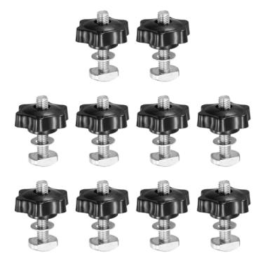 Imagem de PATIKIL t Kit de manípulos de parafusos de trilha, conjunto de 5 parafusos roscados M8 x 40 mm x 38 mm com arruelas e porcas de maçanetas de 6 estrelas, acessórios de trilho para gabaritos e