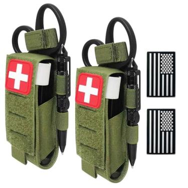 Imagem de VIIDOO Molle TQ Suporte de torniquete e suporte de bolsa de cisalhamento médico para trauma tático - Poliéster verde MOLLE PALS Loop para cinto EMT EMS