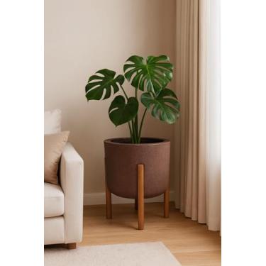 Imagem de Vaso de Plantas Decorativo com pé de Madeira Luxo para Casa (MARROM)