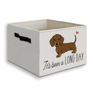 Imagem de JUIOEIU Cesto dobrável de dachshund engraçado com alças, presentes de dachshund para mulheres e homens, presentes de cachorro Weiner, tem sido um longo dia cesta organizadora dobrável para roupas de