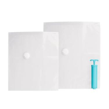 Imagem de Kit 2 Sacos Vácuo Grandes Zíper Duplo Acompanha Bomba Sucção 49x59cm e 70x100cm Economize Espaço Cobertor Edredom Cortinas Travesseiro Roupas Inverno Cama Proteção Contra Insetos Umidade Premium