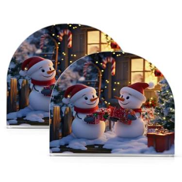 Imagem de Wassud Dois adoráveis bonecos de neve porta-guardanapos de acrílico, dispensador de guardanapo de papel moderno em forma de U para mesa, cozinha, sala de jantar, bancada 2 peças (comporta 50-60