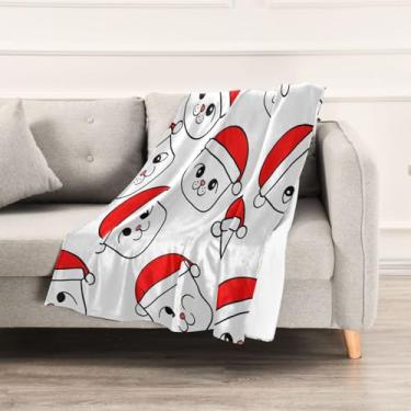 Imagem de Wassud Cobertores e mantas de Natal 152 x 228 cm para gatos em chapéu de Natal cobertor para sofá, cobertor quente aconchegante de lã de pelúcia para cama, sofá, cadeira, decoração de casa