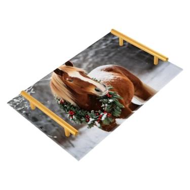 Imagem de Wassud Bandeja de banheiro de cavalo com guirlanda de acrílico para joias de perfume, bandeja de maquiagem, cômoda, quarto, cozinha, mesa, 30 x 20 cm